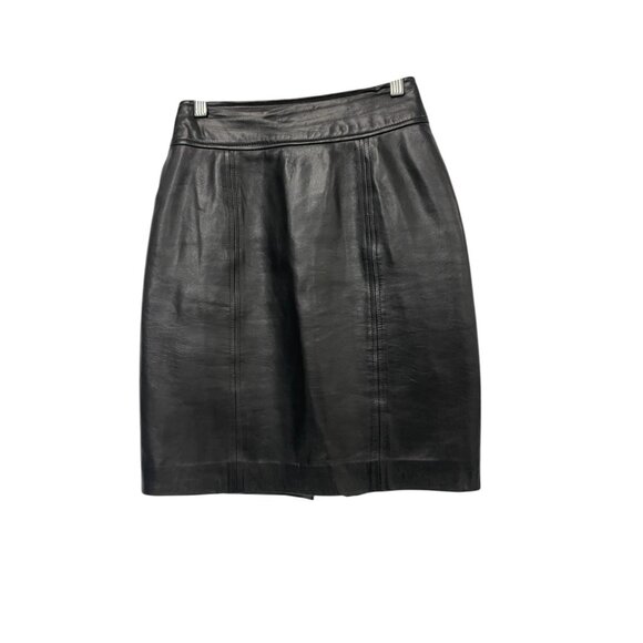 Laurel Womens Leather Straight & Pencil Skirt Size 34 US 2 XS Black Vintage 80s - Picture 1 of 6